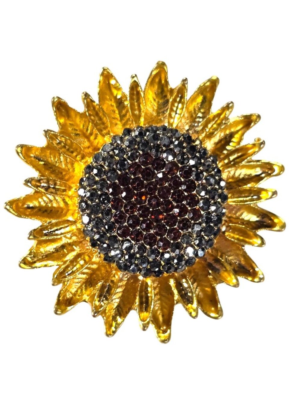Sunflower Brooch Pin Pendant Rhinestone Gold-Tone Floral Fairy Boho Jewelry